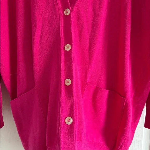 100% cotton Jones New York Hot Pink V-Neck Cardigan - Picture 2 of 4